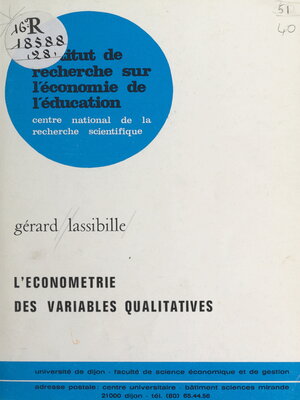cover image of L'économétrie des variables qualitatives
